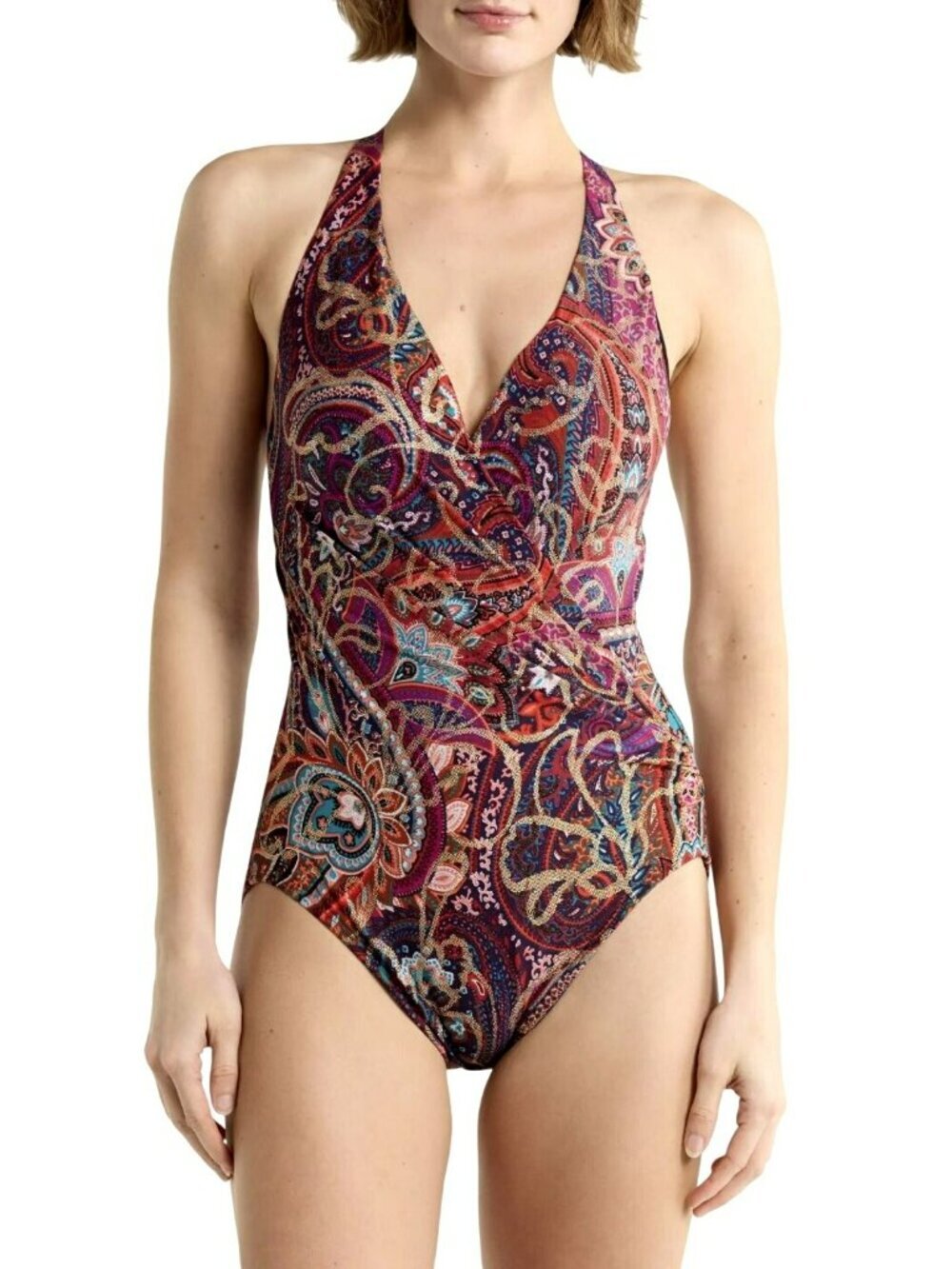 New Miraclesuit Slimming Dynasty Wrapsody Halter One-Piece Swimsuit Sz 10